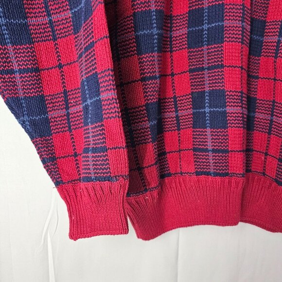 NWT John Ashford Sweater Mens Large Red Blue Plaid Cotton Crewneck Pullover - Picture 8 of 14